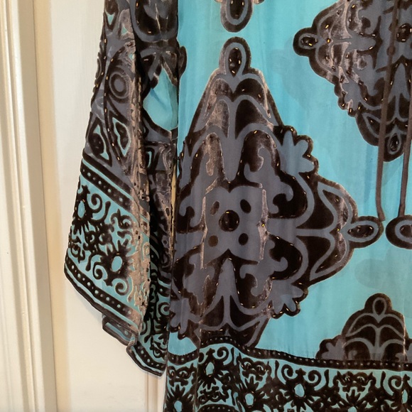 Hale Bob Turquoise/Brown Burnout Velvet Embellished Tunic - S - Picture 4 of 12